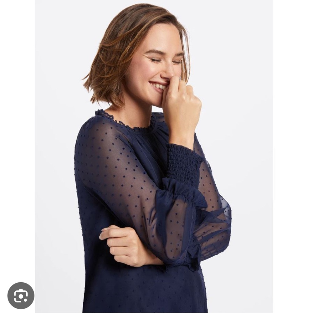 Elegant Draper James Navy Blue Sheer Blouse